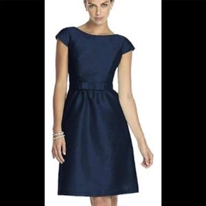 NWT Alfred Sung Black DuPont Bateau Cocktail Boatneck V-Back MIDI Length Dress